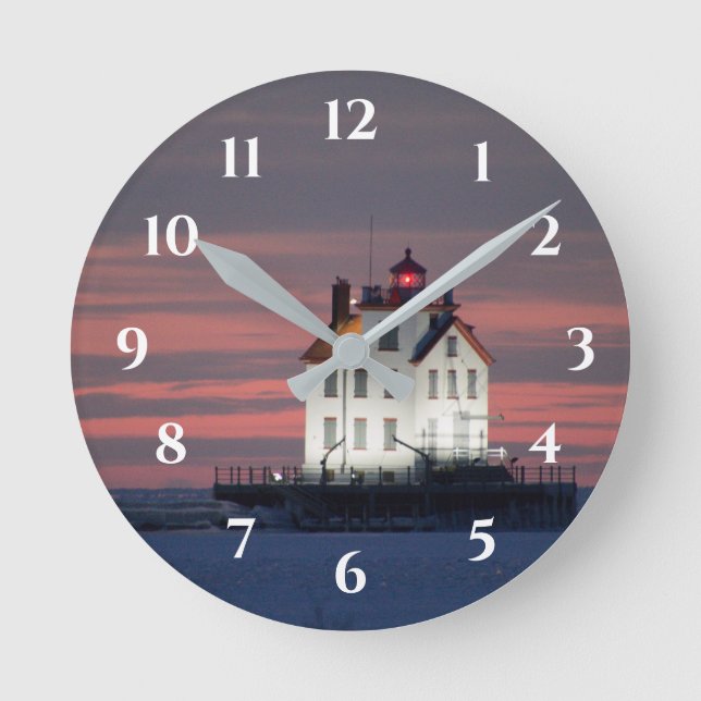 Evening Lighthouse Round Clock (Front)