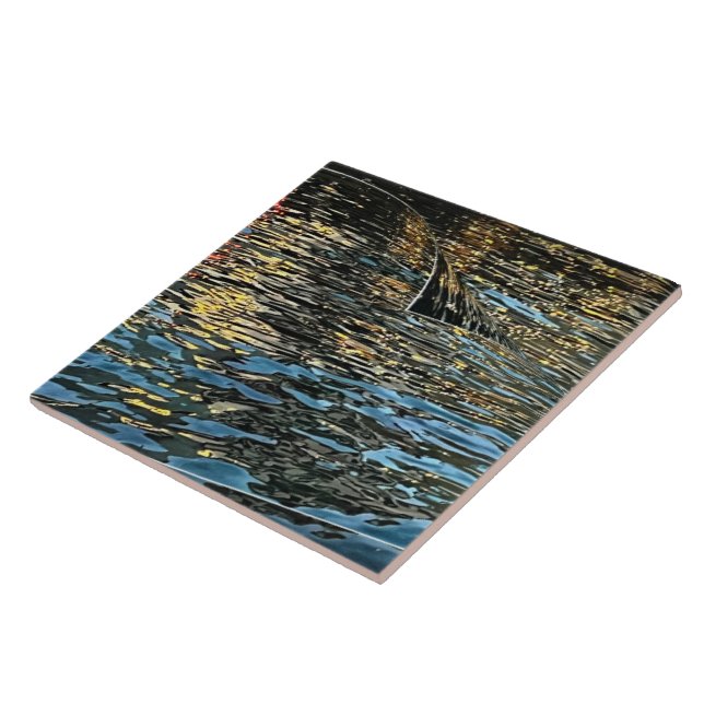 Evening lights on the sea ceramic tile (Side)