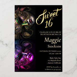 Evening Masquerade Sweet 16 Invitation Foil