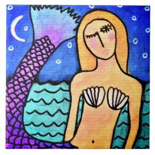 Evening Mermaid Abstract Digital Painting Ceramic Tile