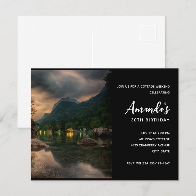 Evening Mountain Lake Photograph Birthday Invitation Postcard (Front/Back)