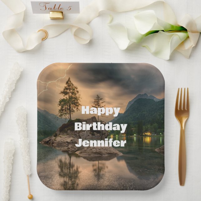 Evening Mountain Lake Photograph Birthday Paper Plate (Wedding)