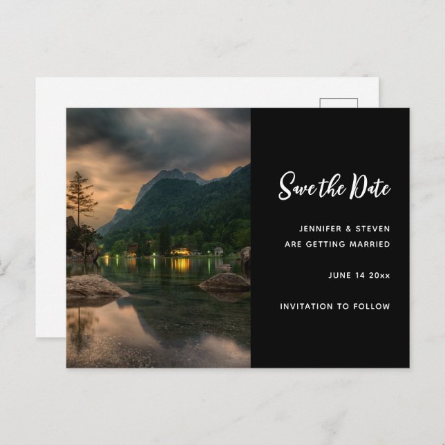 Evening Mountain Lake Photograph Save the Date Invitation Postcard (Front/Back)