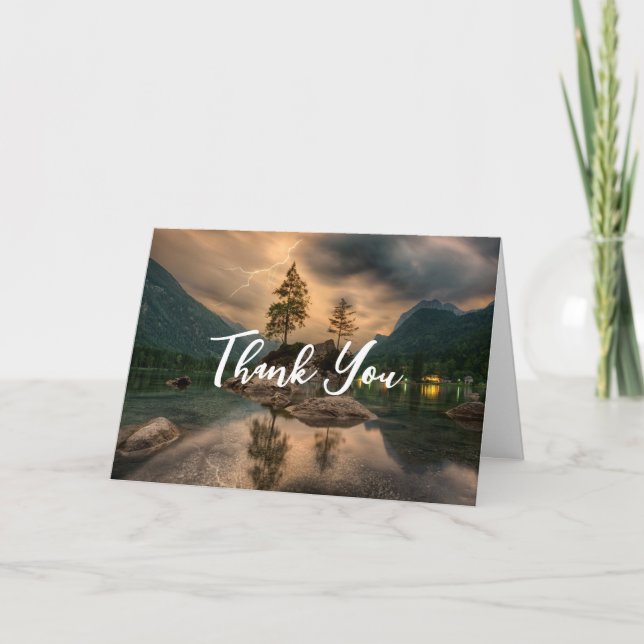 Evening Mountain Lake Photograph Thank You Card (Front)