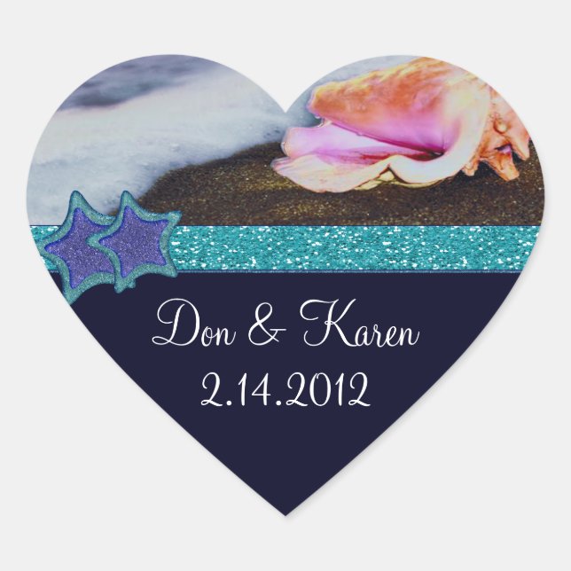 Evening On The Beach Heart Favour Sticker (Front)