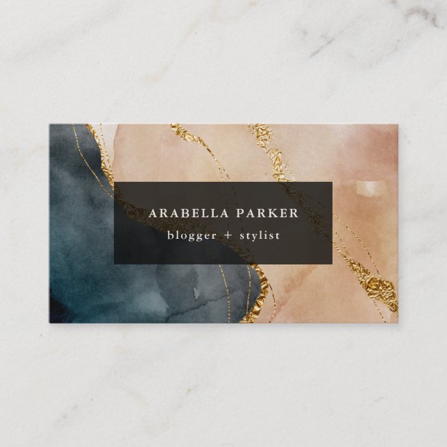 Evening Painted Glamour | Faux Gold and Neutral Business Card (Front)