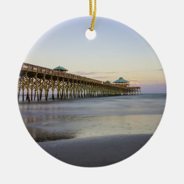 Evening Peace On Folly Beach Ceramic Ornament (Front)