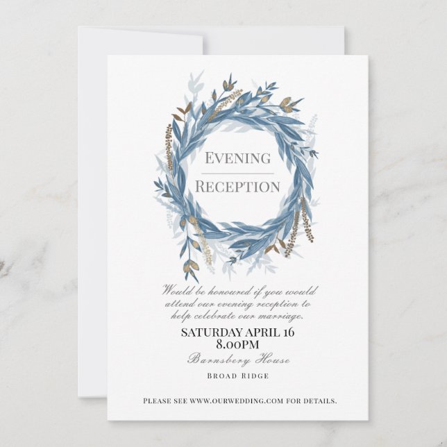 Evening Reception invitaiton for wedding, Blue Invitation (Front)
