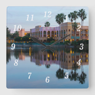 Evening Resort Reflections Wall Clock
