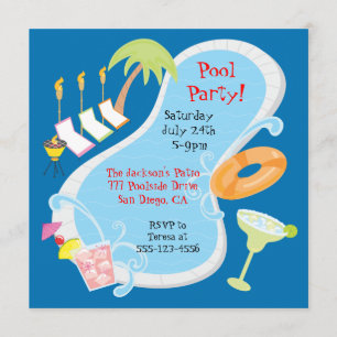 Evening Retro Pool Party Invitations