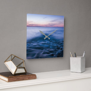 Evening sea square wall clock