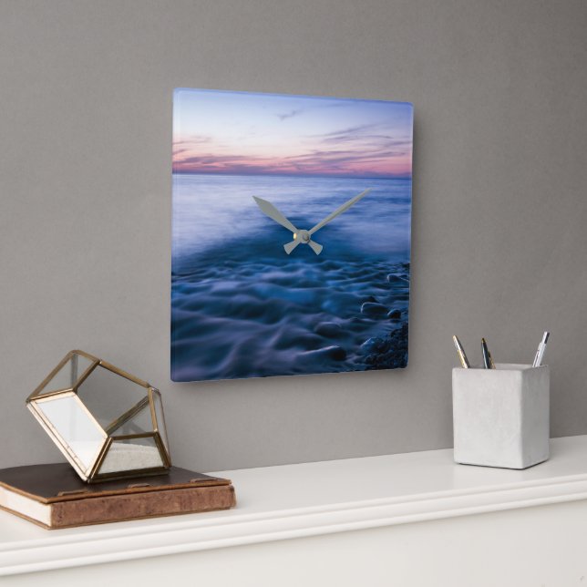 Evening sea square wall clock (Office)