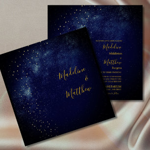 Evening Sky Astral Gold  Stars Blue Square Wedding Invitation