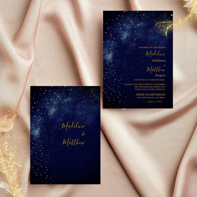 Evening Sky Astral Gold  Stars Blue  Wedding Invitation (Creator Uploaded)