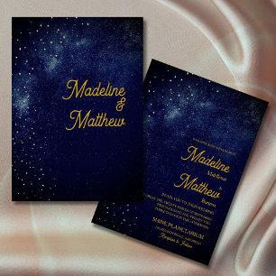 Evening Sky Astral Gold  Stars Blue  Wedding Invitation