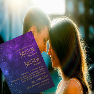 Evening Sky Astral Gold Stars Purple Wedding  Invitation