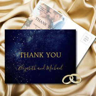 Evening Sky Astral Gold Stars Wedding Thank You Postcard