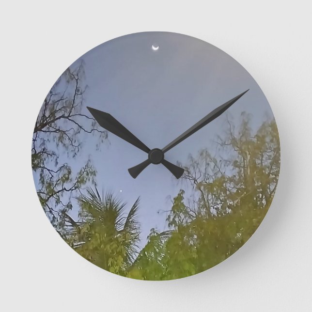 Evening Sky Crescent Moon Photo       Round Clock (Front)