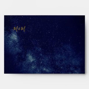 Evening Sky Gold Stars Blue Wedding Monogram Envelope