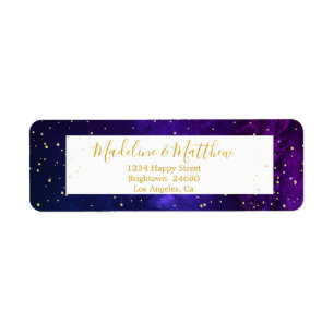 Evening Sky Gold Stars Wedding Monogram Return Address Label