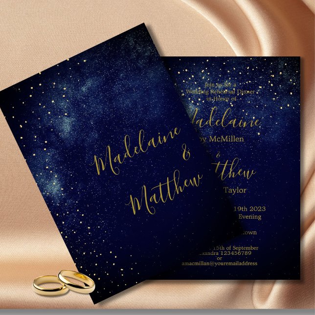 Evening Sky Gold Stars Wedding Rehearsal  Invitation (Creator Uploaded)
