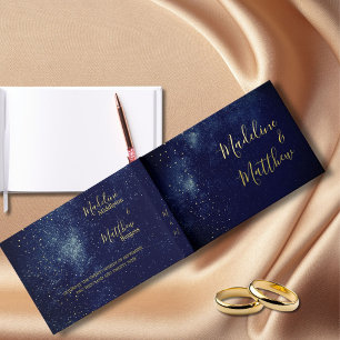 Evening Sky Moon Gold Stars Blue Wedding Guest Book