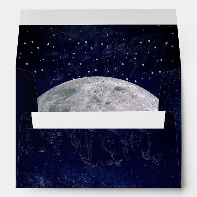 Evening Sky Moon Stars Blue Wedding Monogram Envelope (Back (Bottom))