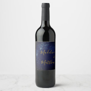 Evening Sky Stars Blue Personal Wedding Wine Label