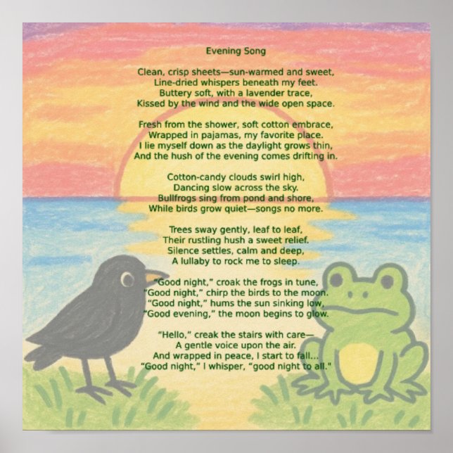 "Evening Song" Poem Poster for Nursery/Classroom  (Front)