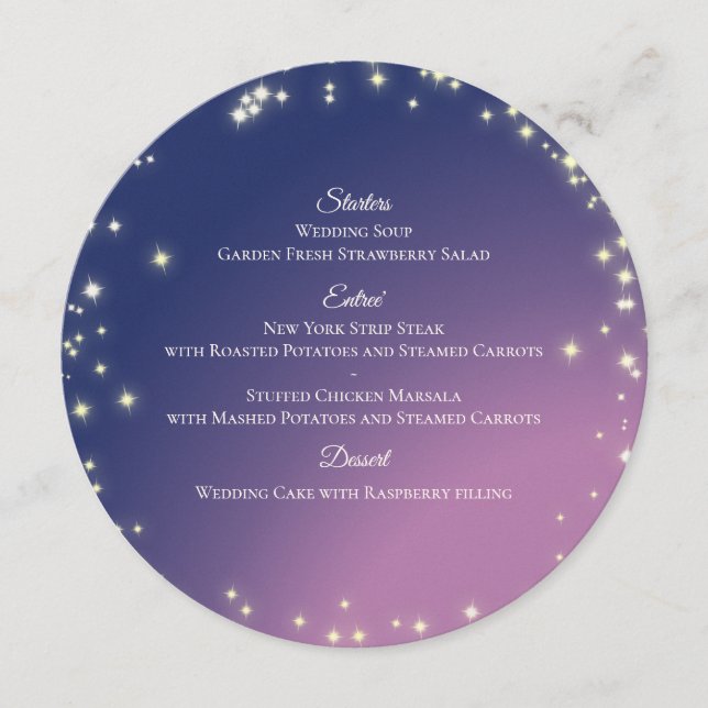 Evening Stars Purple Round Menu (Front)