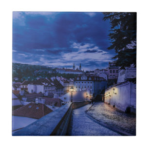 Evening street in Prague Ceramic Tile
