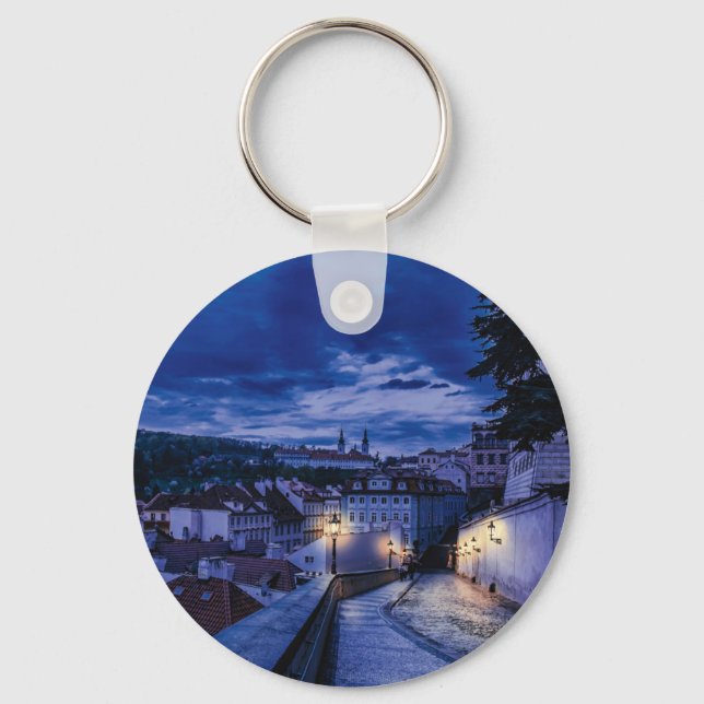 Evening street in Prague Key Ring (Front)