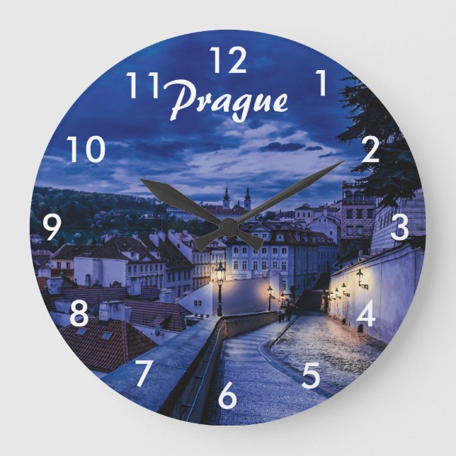 Evening street in Prague Laptop Sleeve Large Clock (Front)