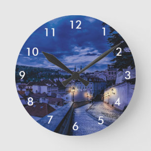 Evening street in Prague Round Clock