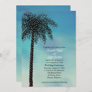 Evening String Lights Palm Tree Wedding Invitation