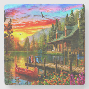 Evening Sunset at the Cabin Fine Art Stone Coaster