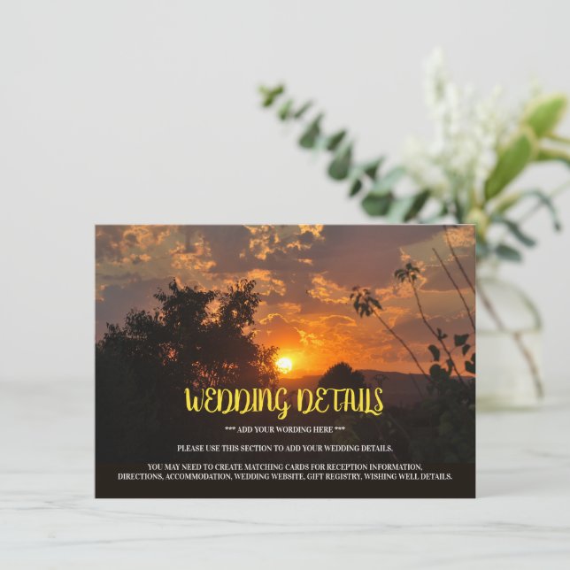 Evening Sunset, Modern Wedding Detail Enclosure Card (Standing Front)