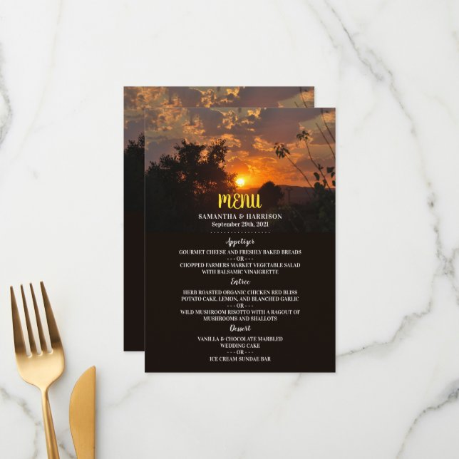 Evening Sunset, Modern Wedding Menu (Front/Back In Situ)