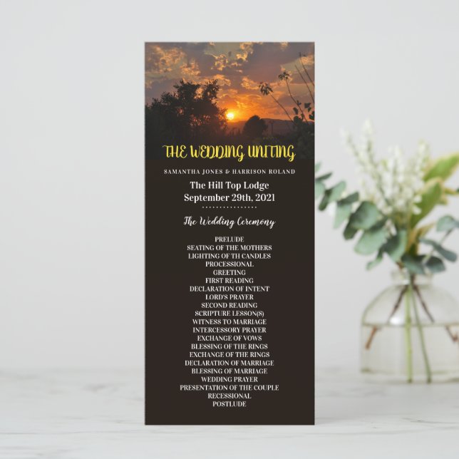 Evening Sunset, Modern Wedding Program (Standing Front)