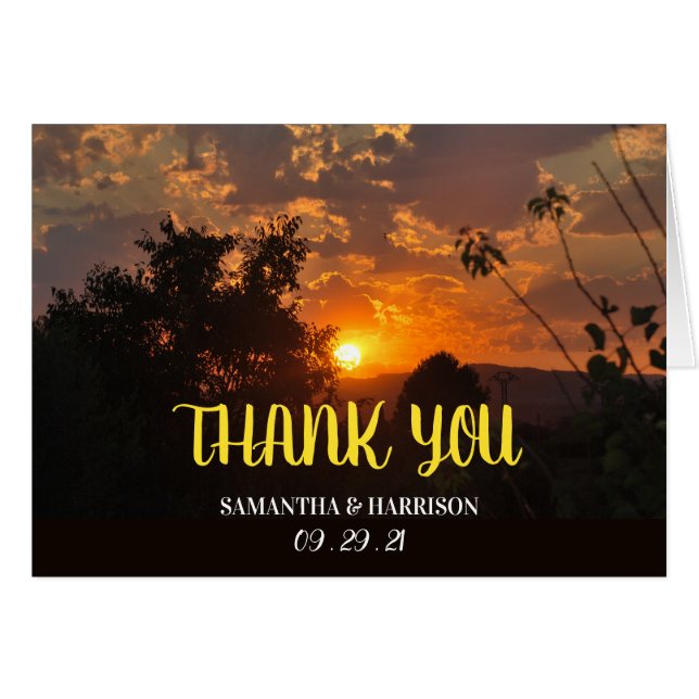 Evening Sunset Scene, Rustic Wedding Thank You (Front Horizontal)