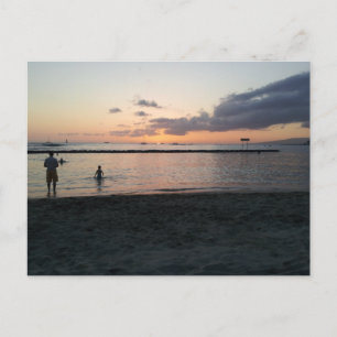 Evening Sunset Tropical Beach Waikiki Oahu Hawaii Postcard