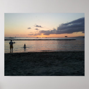 Evening Sunset Tropical Beach Waikiki Oahu Hawaii Poster