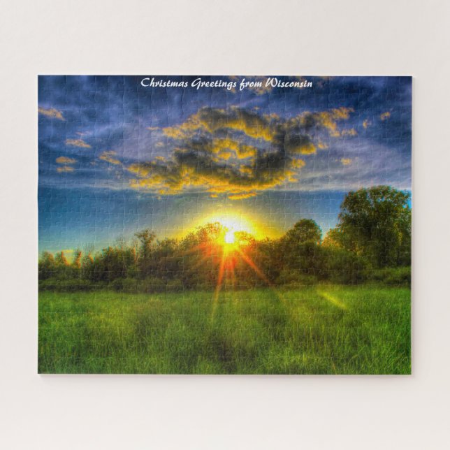 Evening Sunset Wisconsin. Christmas Greetings Jigsaw Puzzle (Horizontal)