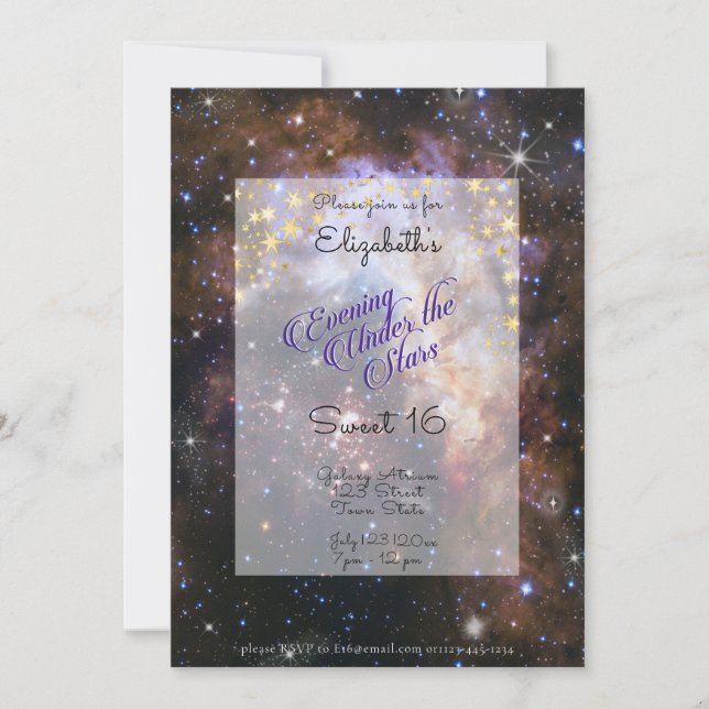Evening Under the Stars Space Sweet 16   Invitation (Front)