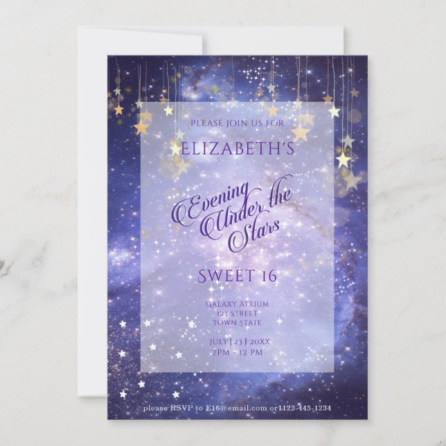 Evening Under the Stars Sweet 16 Sparkle Galaxy Invitation (Front)