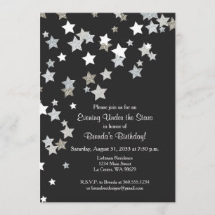 Evening Under the Stars with Silver Glitter Invitation
