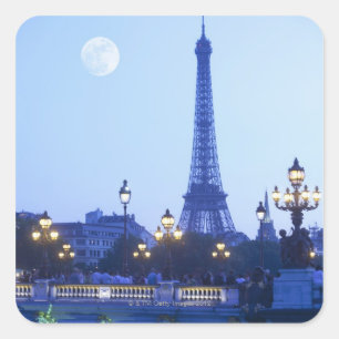 Evening View of Eiffel Tower Square Sticker