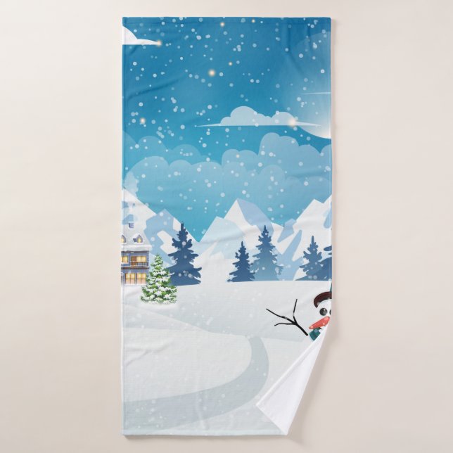 Evening village winter landscape with snow covered bath towel (Bath Towel)