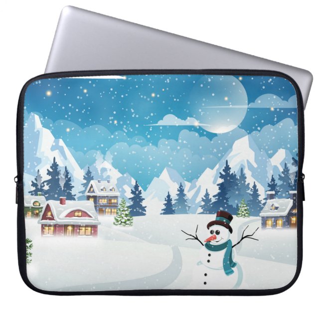 Evening village winter landscape with snow covered laptop sleeve (Front)