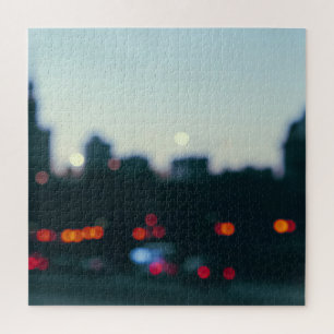 Evening Warsaw: Blurry Cityscape Silhouette. Jigsaw Puzzle